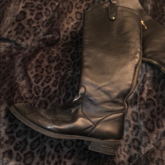 BLK LEATHER STEVE MADDEN HEELED ZIPPER BOOTS SZ8.5 - Picture 8 of 16